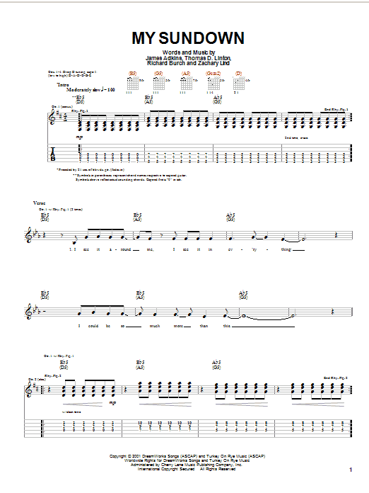 Jimmy Eat World My Sundown Sheet Music Notes & Chords for Guitar Tab - Download or Print PDF