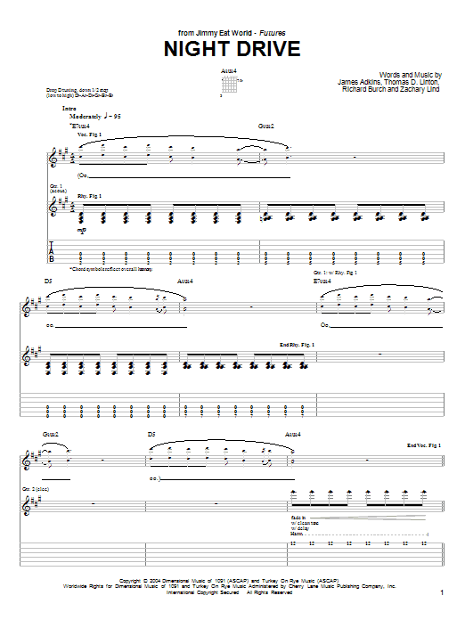 Jimmy Eat World Night Drive Sheet Music Notes & Chords for Guitar Tab - Download or Print PDF