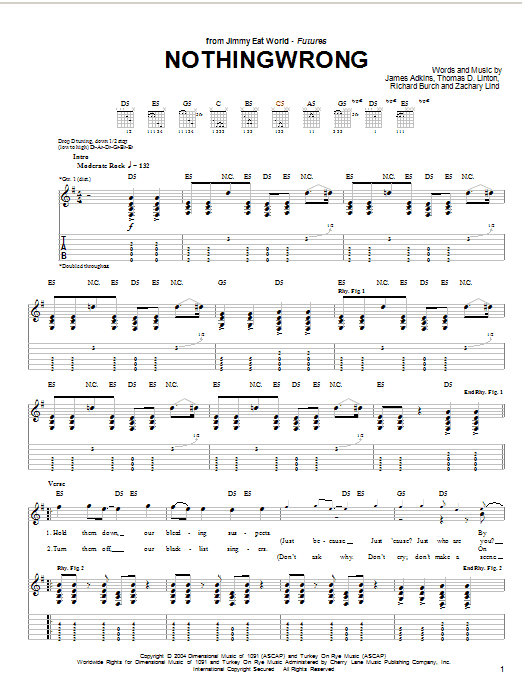 Jimmy Eat World Nothingwrong Sheet Music Notes & Chords for Guitar Tab - Download or Print PDF