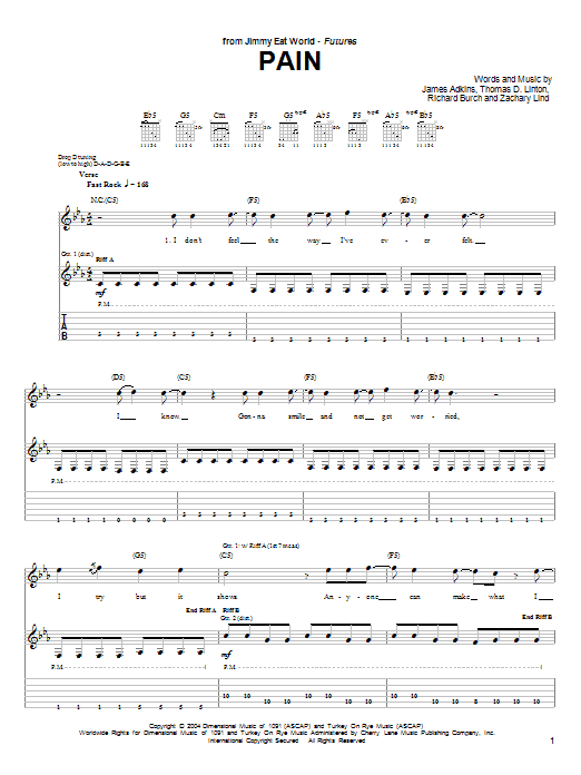 Jimmy Eat World Pain Sheet Music Notes & Chords for Guitar Tab - Download or Print PDF