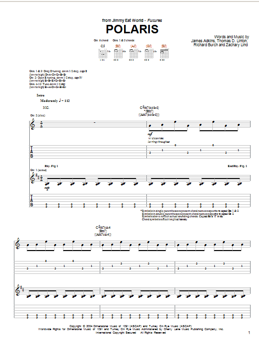 Jimmy Eat World Polaris Sheet Music Notes & Chords for Guitar Tab - Download or Print PDF