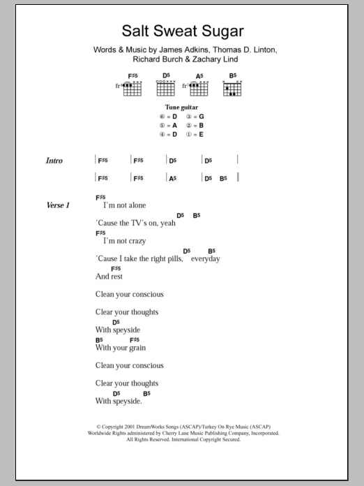 Jimmy Eat World Salt Sweat Sugar Sheet Music Notes & Chords for Lyrics & Chords - Download or Print PDF