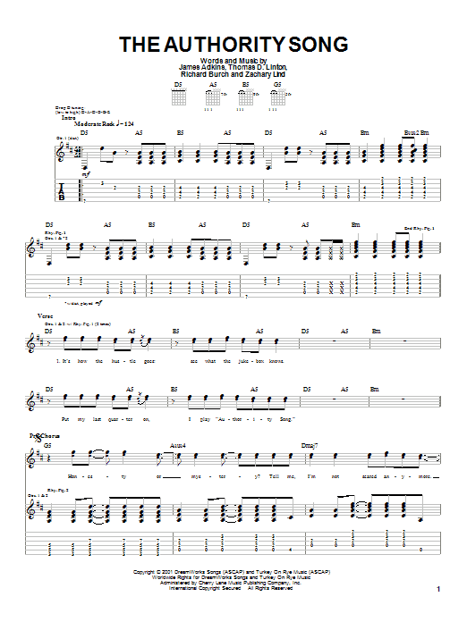Jimmy Eat World The Authority Song Sheet Music Notes & Chords for Guitar Tab - Download or Print PDF