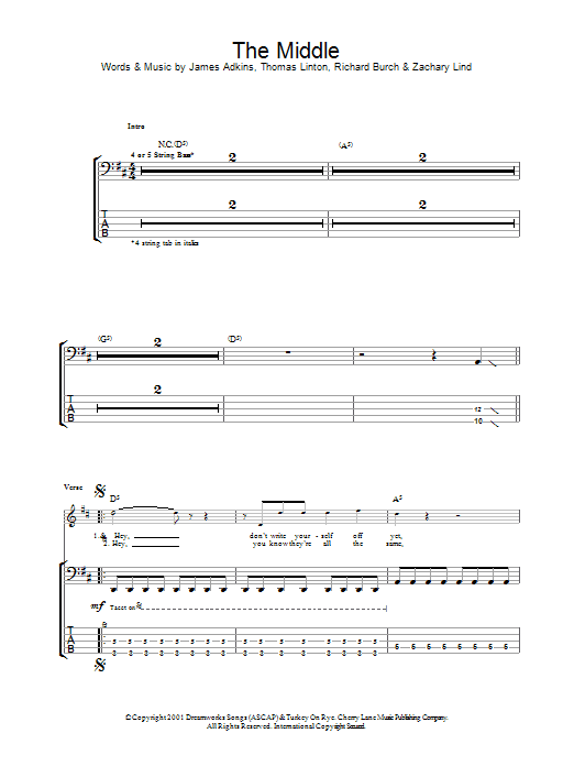 Jimmy Eat World The Middle Sheet Music Notes & Chords for Guitar Tab - Download or Print PDF