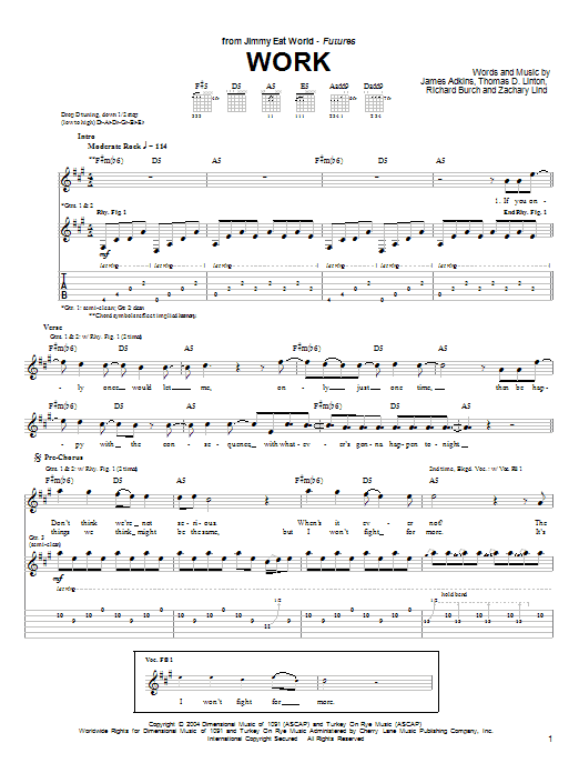 Jimmy Eat World Work Sheet Music Notes & Chords for Guitar Tab - Download or Print PDF