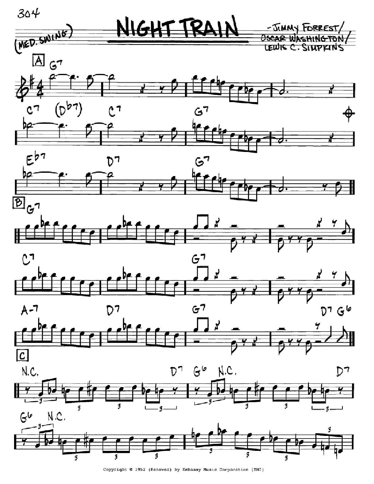 Jimmy Forrest Night Train Sheet Music Notes & Chords for Bassoon Solo - Download or Print PDF