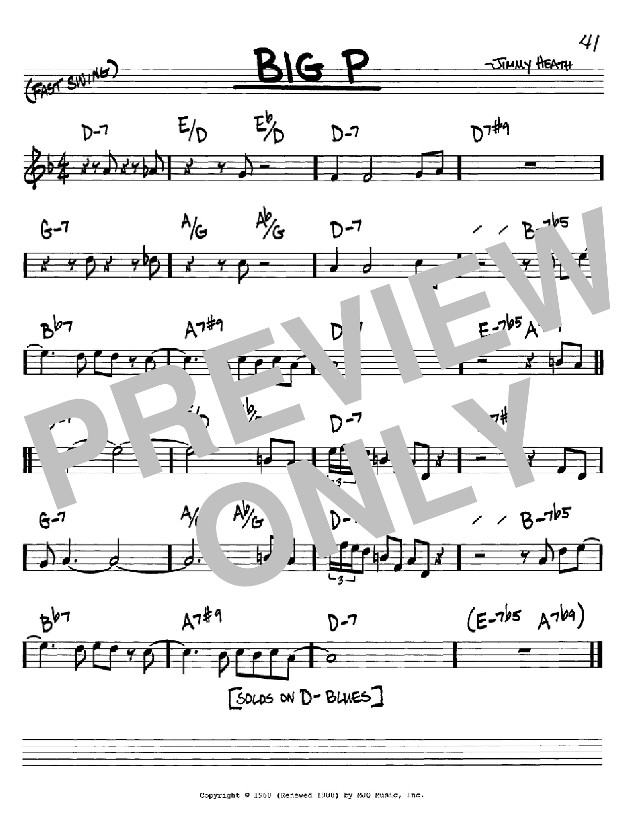 Jimmy Heath Big P Sheet Music Notes & Chords for Real Book - Melody & Chords - C Instruments - Download or Print PDF