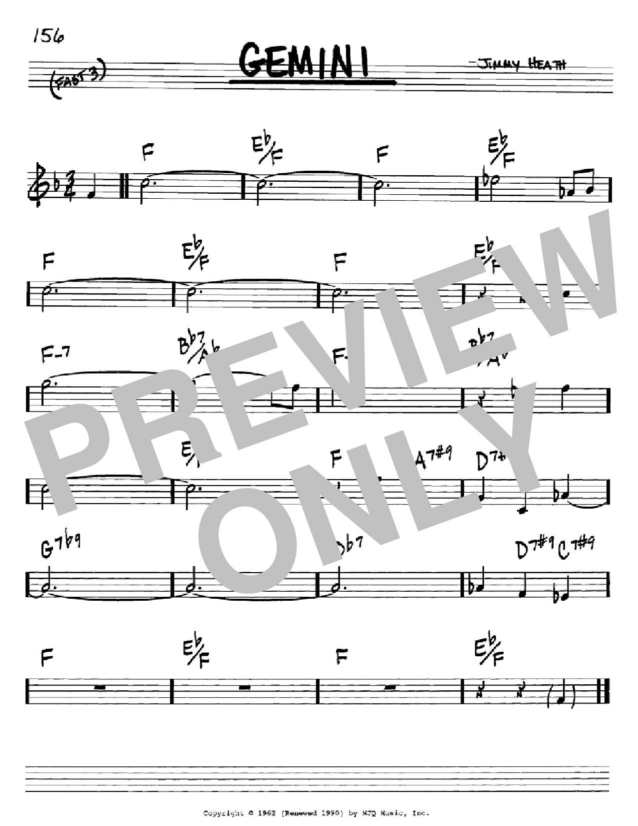 Jimmy Heath Gemini Sheet Music Notes & Chords for Real Book - Melody & Chords - Bass Clef Instruments - Download or Print PDF