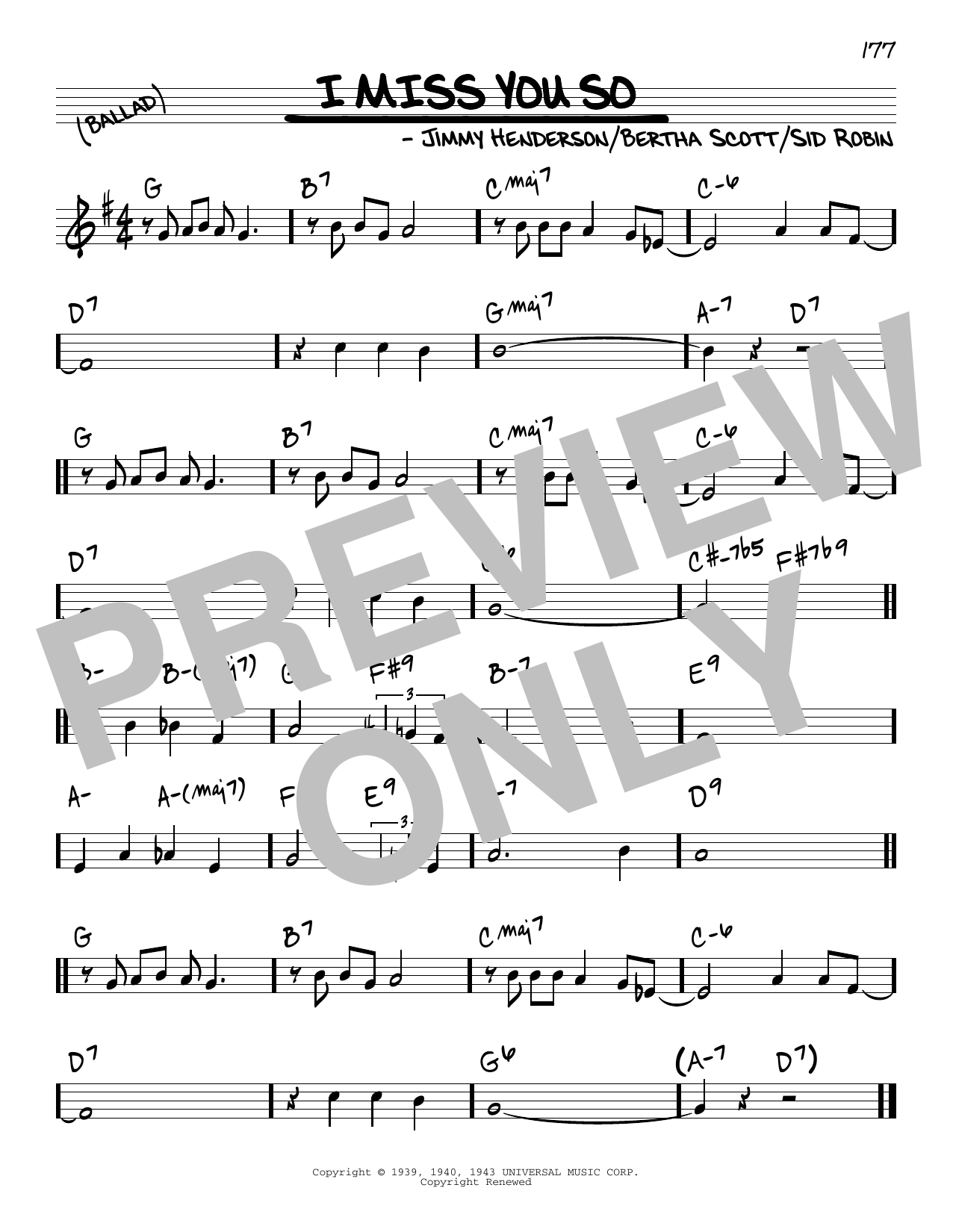 Jimmy Henderson I Miss You So Sheet Music Notes & Chords for Real Book – Melody & Chords - Download or Print PDF
