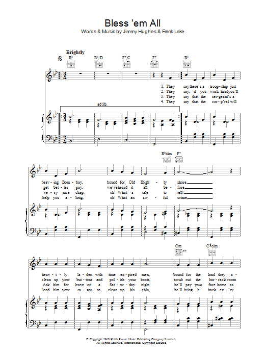 Frank Lake Bless 'Em All Sheet Music Notes & Chords for Piano, Vocal & Guitar (Right-Hand Melody) - Download or Print PDF