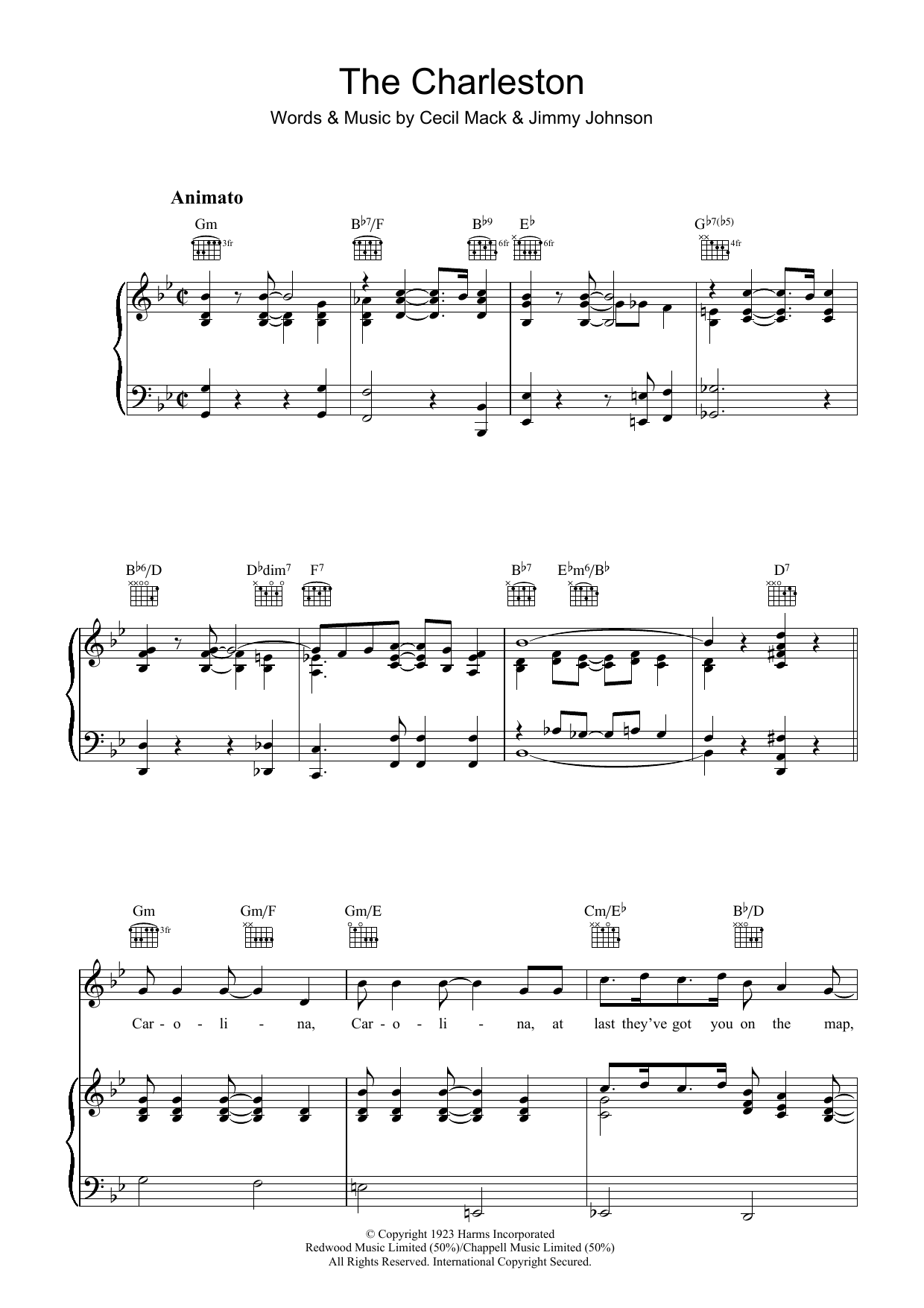 Jimmy Johnson The Charleston Sheet Music Notes & Chords for Piano, Vocal & Guitar (Right-Hand Melody) - Download or Print PDF