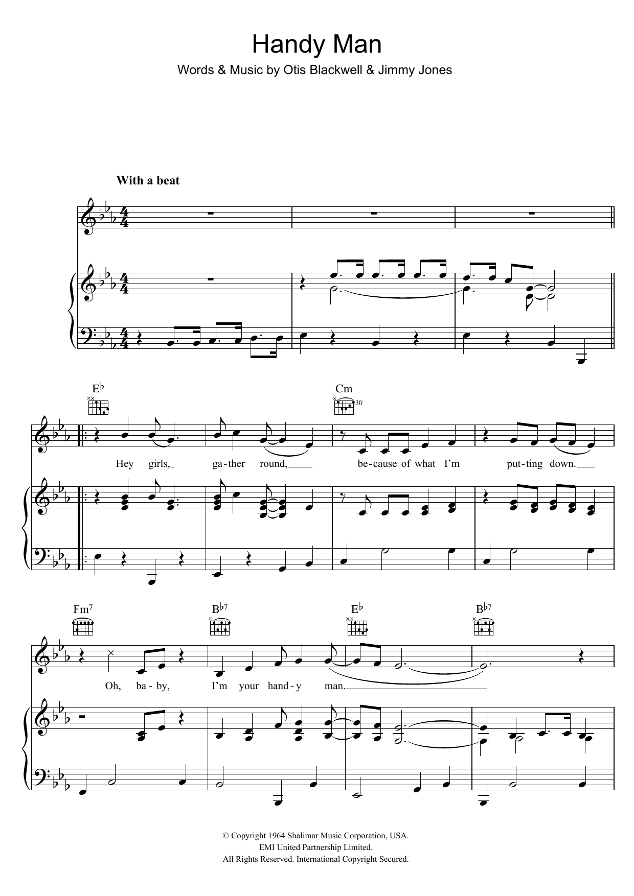 Jimmy Jones Handy Man Sheet Music Notes & Chords for Piano, Vocal & Guitar (Right-Hand Melody) - Download or Print PDF