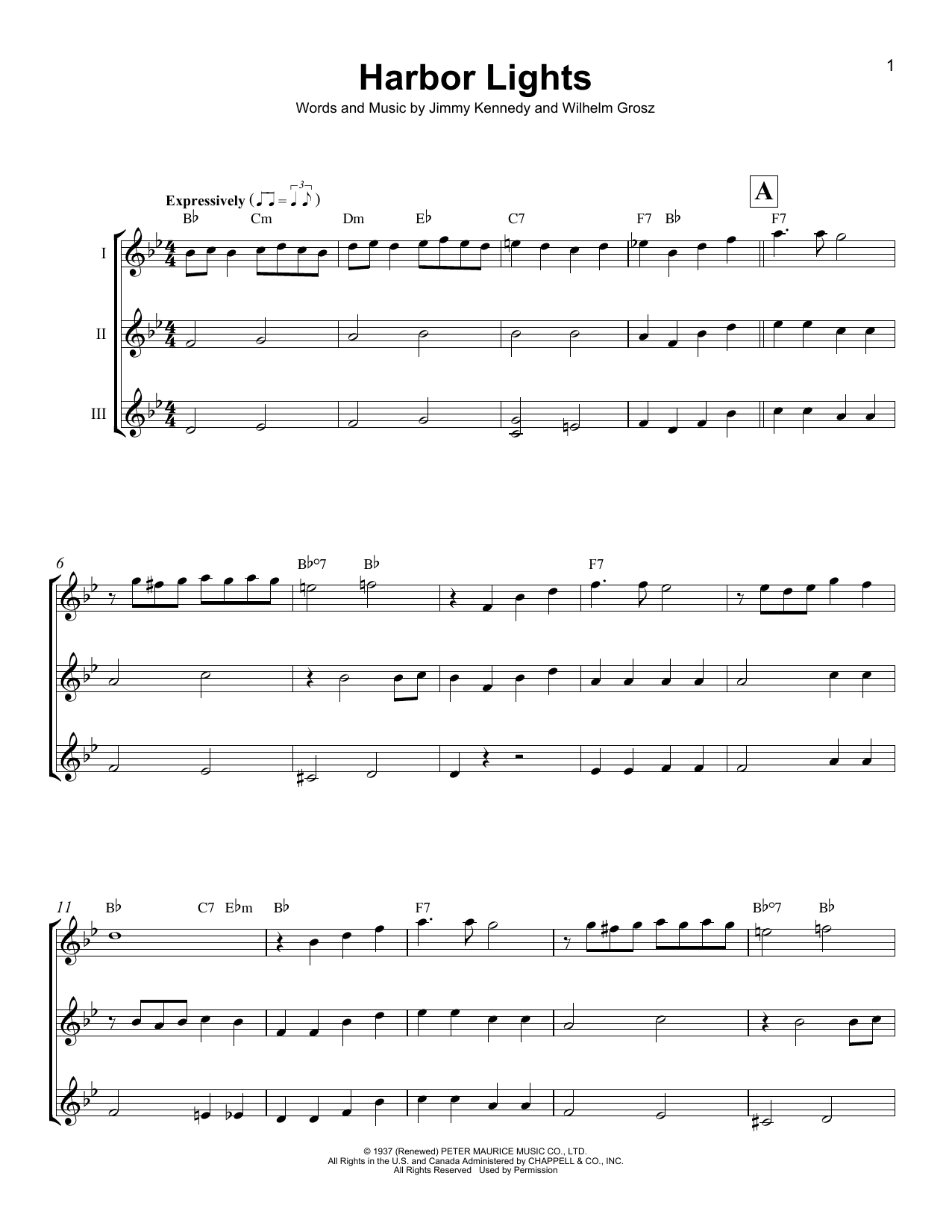 Jimmy Kennedy Harbor Lights Sheet Music Notes & Chords for Ukulele Ensemble - Download or Print PDF