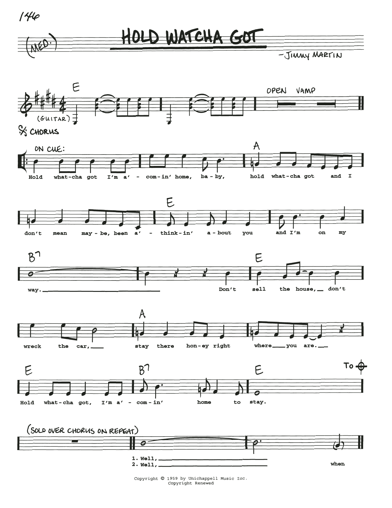 Jimmy Martin Hold Whatcha Got Sheet Music Notes & Chords for Real Book – Melody, Lyrics & Chords - Download or Print PDF