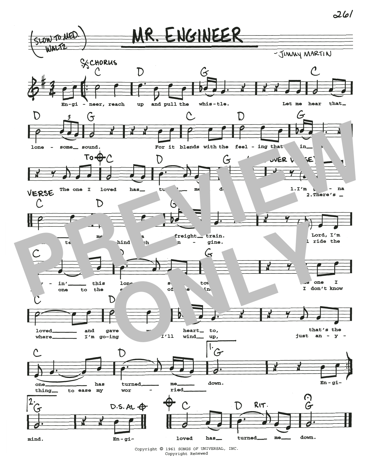 Jimmy Martin Mr. Engineer Sheet Music Notes & Chords for Real Book – Melody, Lyrics & Chords - Download or Print PDF