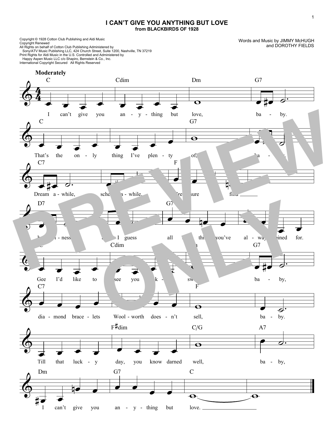 Jimmy McHugh and Dorothy Fields I Can't Give You Anything But Love (from Blackbirds of 1928) Sheet Music Notes & Chords for Lead Sheet / Fake Book - Download or Print PDF