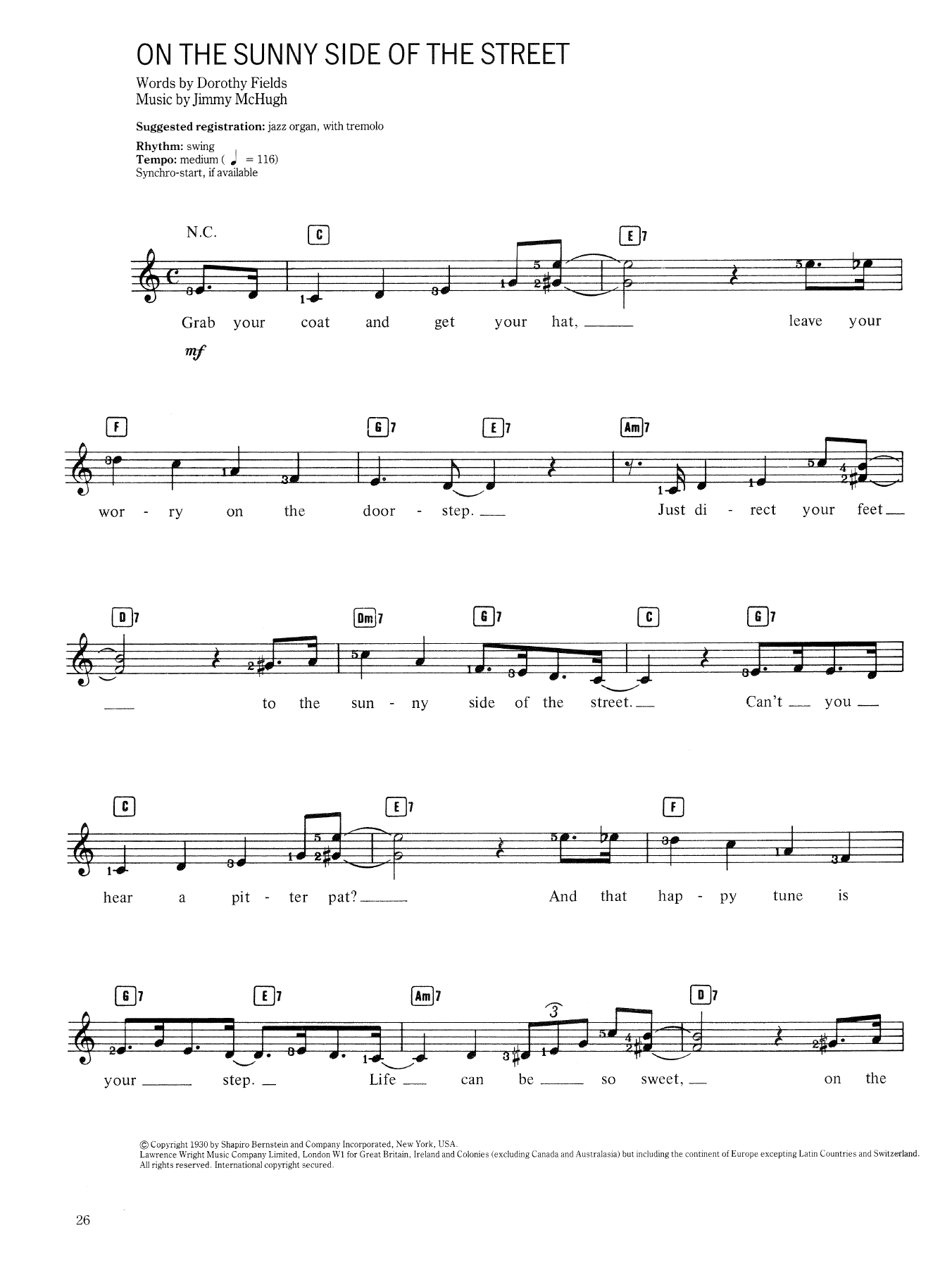 Jimmy McHugh and Dorothy Fields On The Sunny Side Of The Street Sheet Music Notes & Chords for Lead Sheet / Fake Book - Download or Print PDF