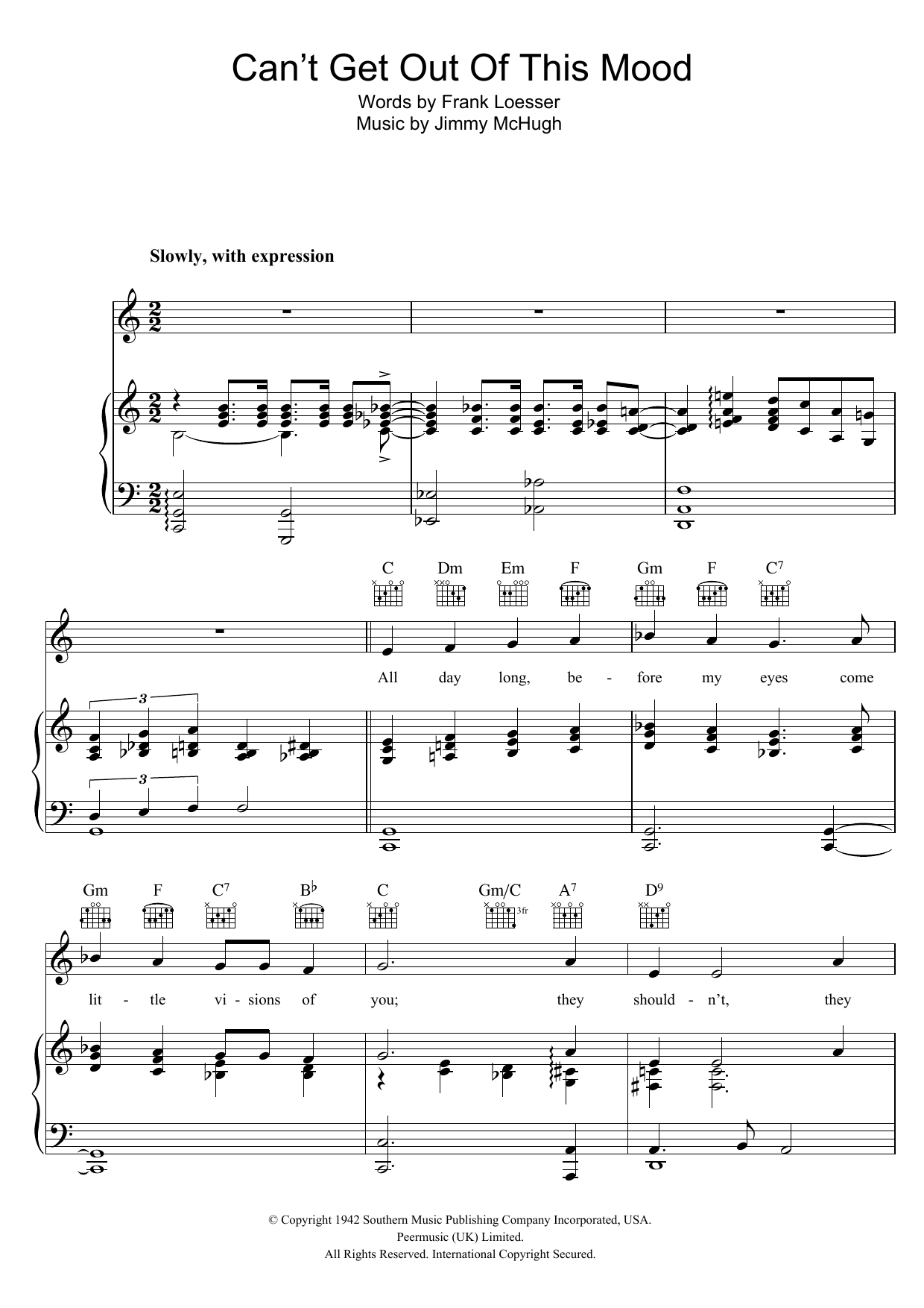 Jimmy McHugh Can't Get Out Of This Mood Sheet Music Notes & Chords for Piano, Vocal & Guitar (Right-Hand Melody) - Download or Print PDF