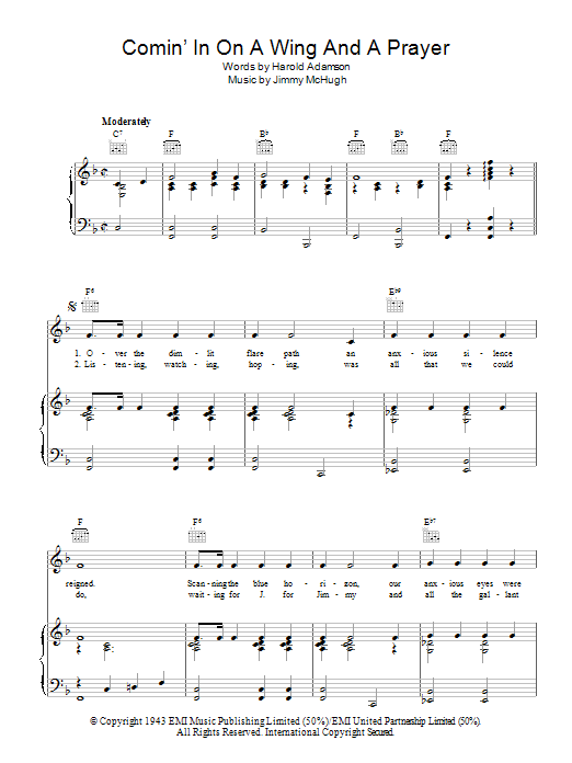 Jimmy McHugh Comin' In On A Wing And A Prayer Sheet Music Notes & Chords for Piano, Vocal & Guitar (Right-Hand Melody) - Download or Print PDF