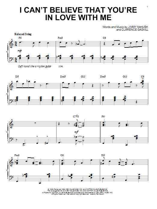 Jimmy McHugh I Can't Believe That You're In Love With Me (arr. Brent Edstrom) Sheet Music Notes & Chords for Piano - Download or Print PDF