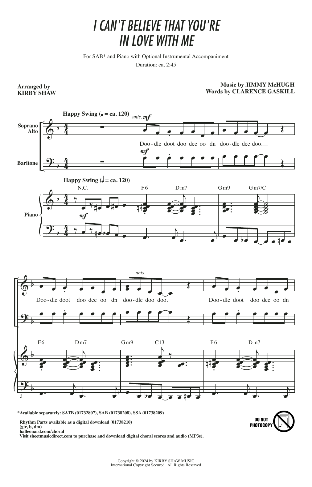 Jimmy McHugh I Can't Believe That You're In Love With Me (arr. Kirby Shaw) Sheet Music Notes & Chords for SSA Choir - Download or Print PDF