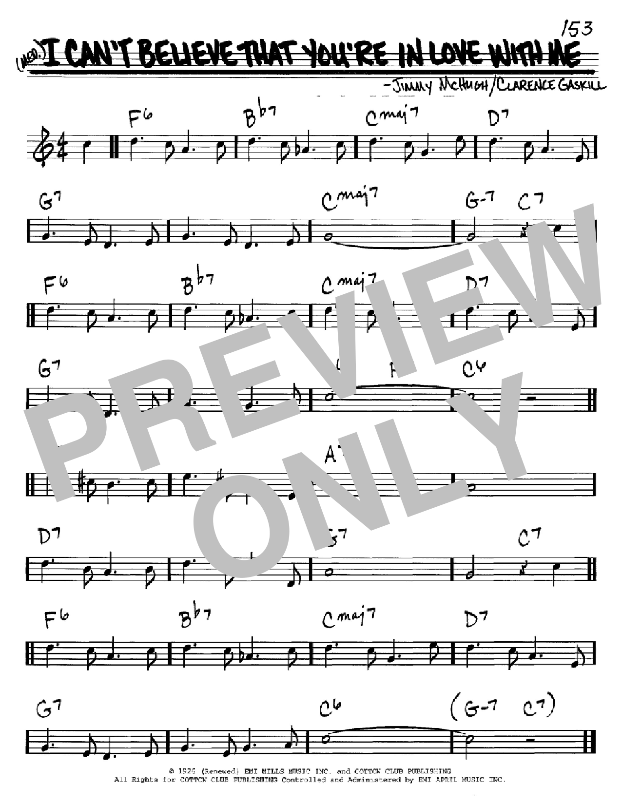 Jimmy McHugh I Can't Believe That You're In Love With Me Sheet Music Notes & Chords for Real Book - Melody, Lyrics & Chords - C Instruments - Download or Print PDF