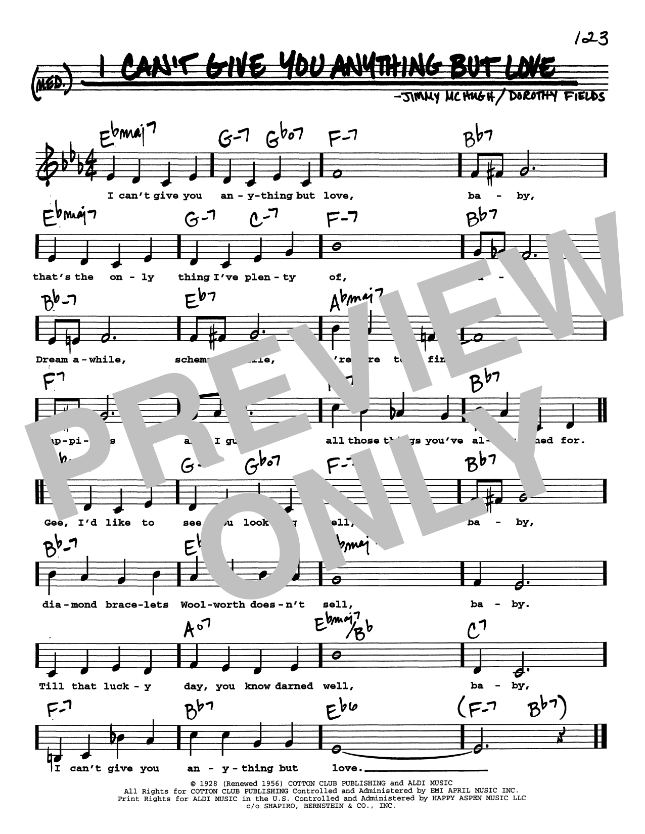 Jimmy McHugh I Can't Give You Anything But Love (Low Voice) Sheet Music Notes & Chords for Real Book – Melody, Lyrics & Chords - Download or Print PDF Jimmy McHugh I Can't Give You Anything But Love (Low Voice) Sheet Music Notes & Chords for Real Book – Melody, Lyrics & Chords - Download or Print PDF