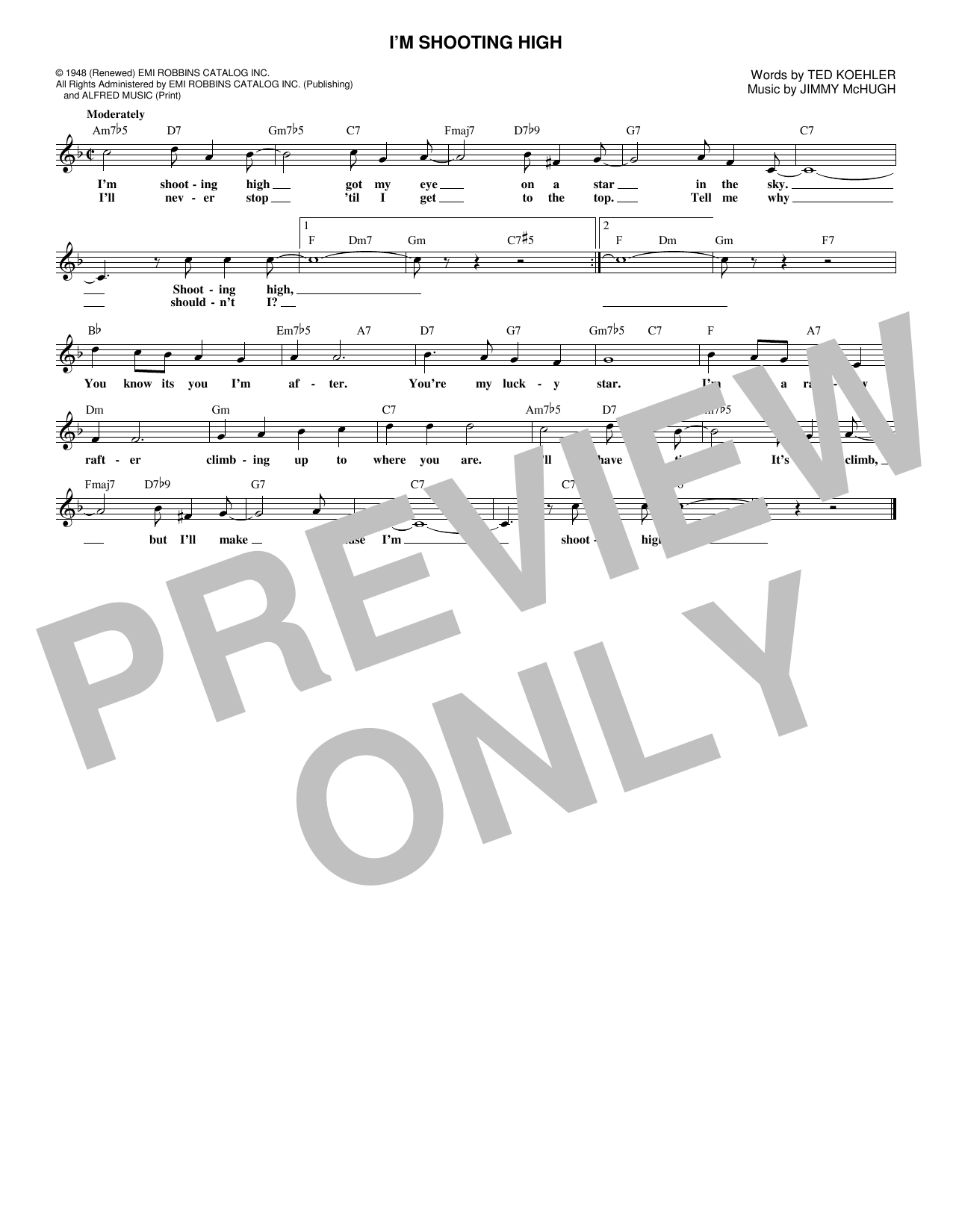 Jimmy McHugh I'm Shooting High Sheet Music Notes & Chords for Piano, Vocal & Guitar (Right-Hand Melody) - Download or Print PDF