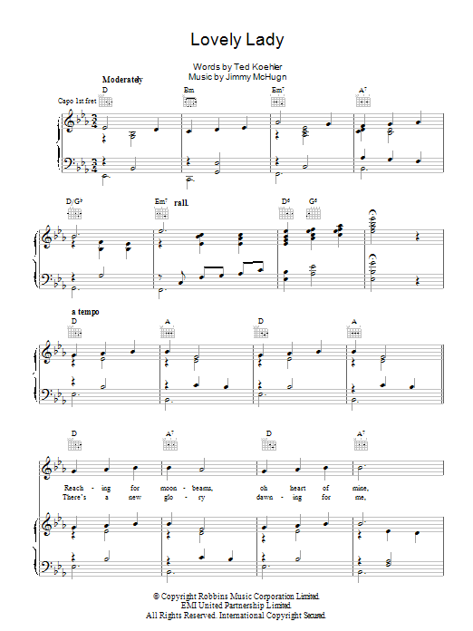 Jimmy McHugh Lovely Lady Sheet Music Notes & Chords for Piano, Vocal & Guitar (Right-Hand Melody) - Download or Print PDF
