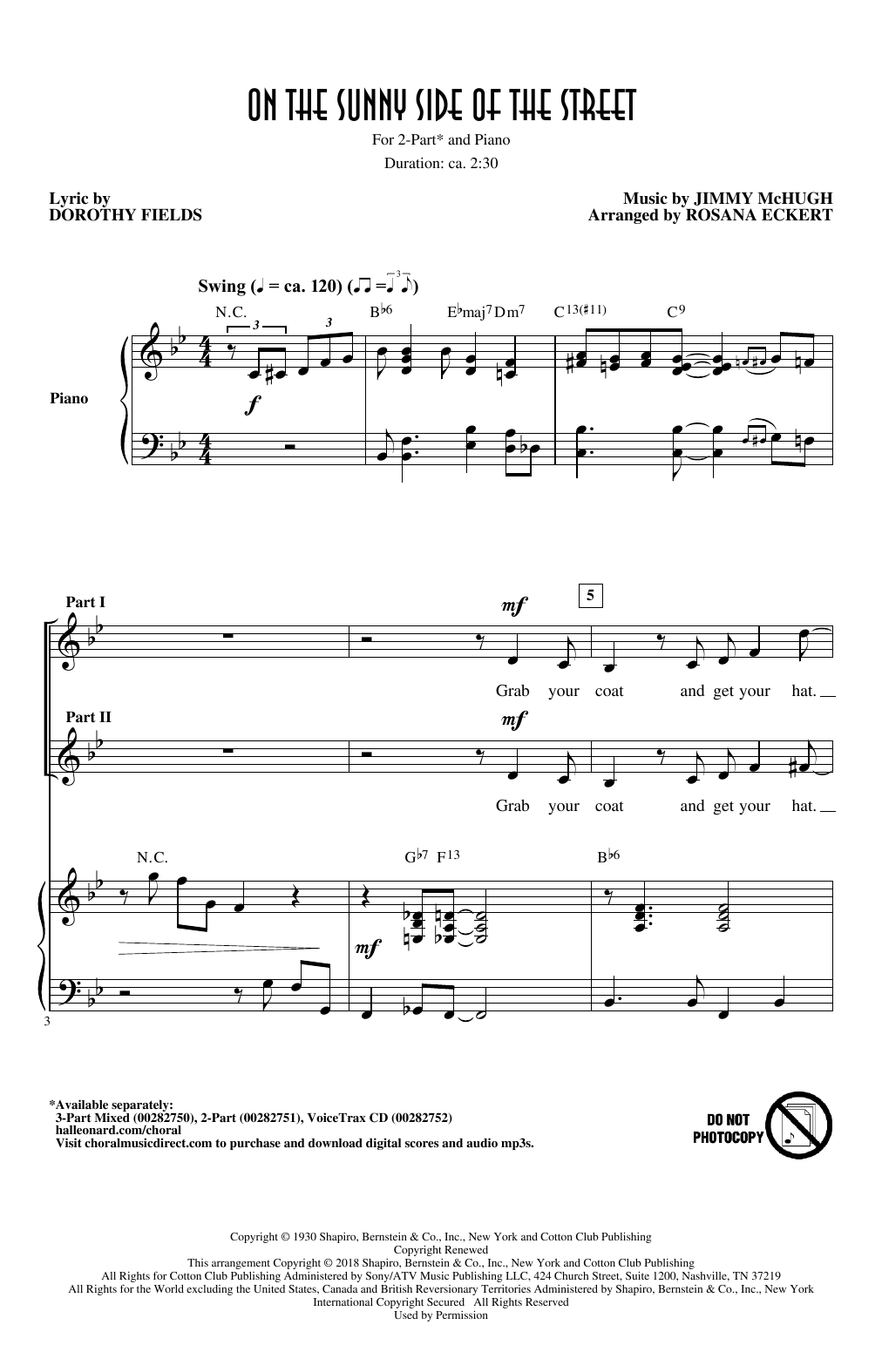 Jimmy McHugh On The Sunny Side Of The Street (arr. Rosana Eckert) Sheet Music Notes & Chords for 3-Part Mixed Choir - Download or Print PDF
