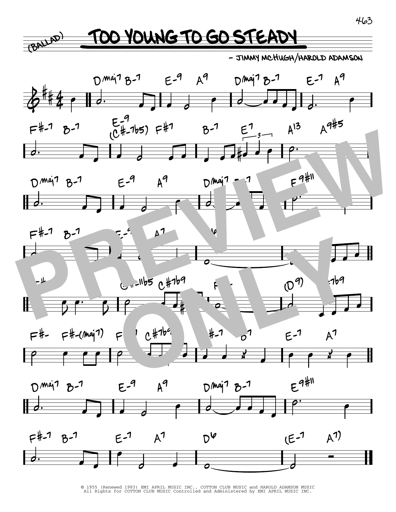 Jimmy McHugh Too Young To Go Steady Sheet Music Notes & Chords for Real Book – Melody & Chords - Download or Print PDF