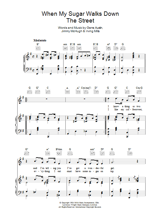 Jimmy McHugh When My Sugar Walks Down The Street Sheet Music Notes & Chords for Piano, Vocal & Guitar (Right-Hand Melody) - Download or Print PDF