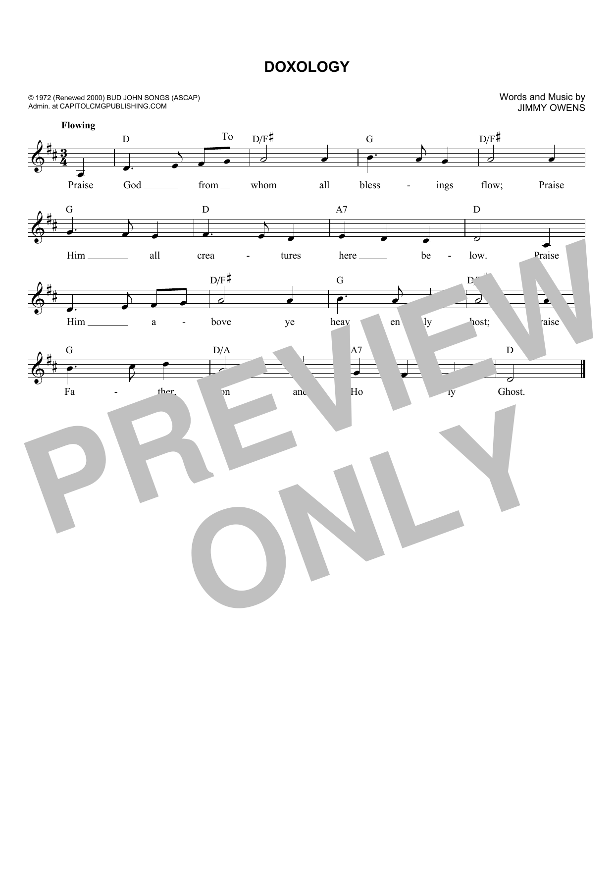 Jimmy Owens Doxology Sheet Music Notes & Chords for Melody Line, Lyrics & Chords - Download or Print PDF