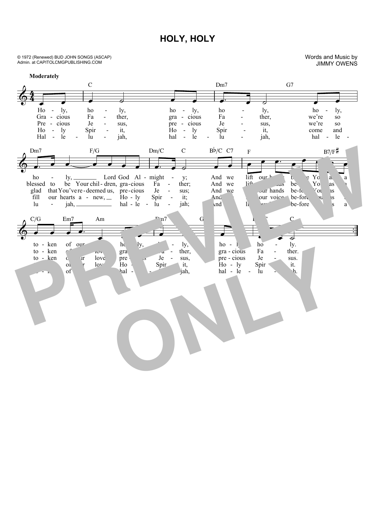 Jimmy Owens Holy, Holy Sheet Music Notes & Chords for Melody Line, Lyrics & Chords - Download or Print PDF