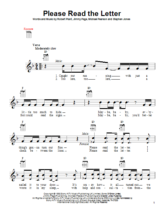 Jimmy Page Please Read The Letter Sheet Music Notes & Chords for Ukulele - Download or Print PDF