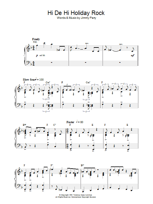 Jimmy Perry Hi De Hi Holiday Rock (theme from Hi De Hi) Sheet Music Notes & Chords for Piano - Download or Print PDF
