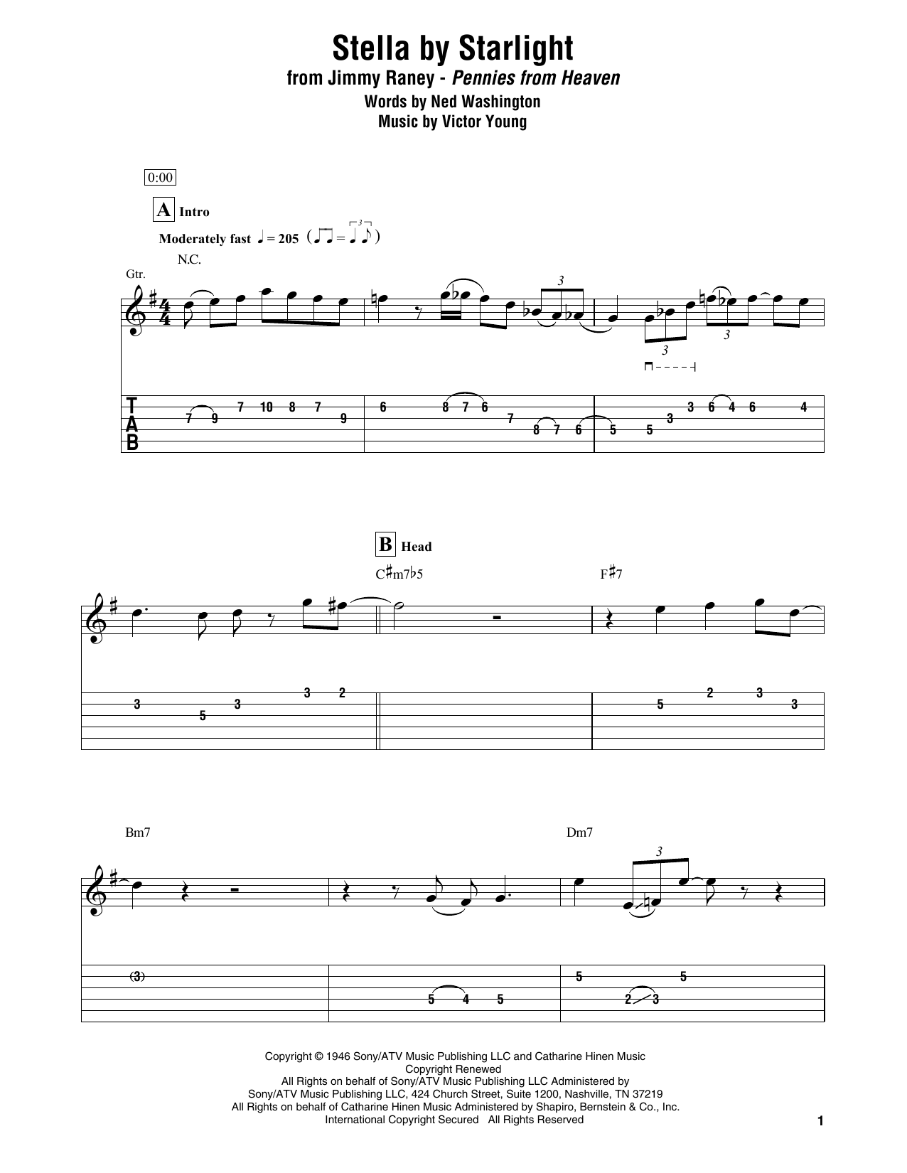 Jimmy Raney Stella By Starlight Sheet Music Notes & Chords for Electric Guitar Transcription - Download or Print PDF