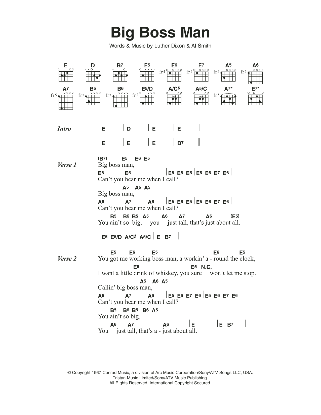 Jimmy Reed Big Boss Man Sheet Music Notes & Chords for Lyrics & Chords - Download or Print PDF