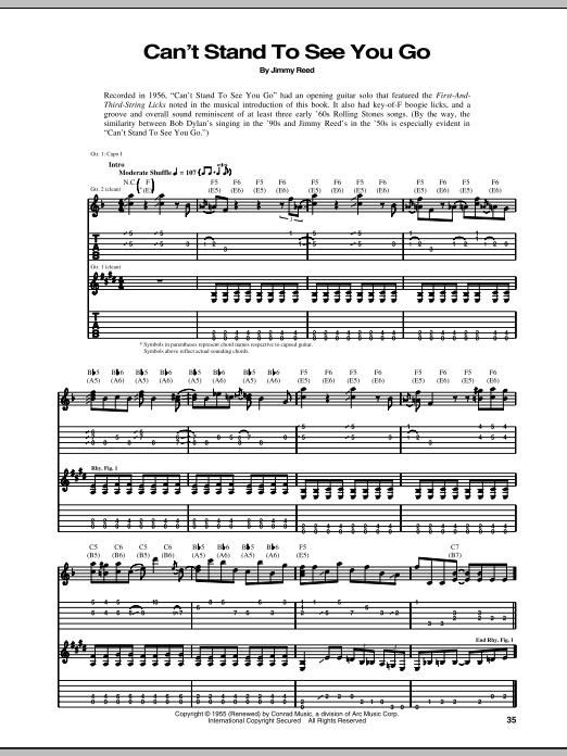 Jimmy Reed Can't Stand To See You Go Sheet Music Notes & Chords for Guitar Tab - Download or Print PDF Jimmy Reed Can't Stand To See You Go Sheet Music Notes & Chords for Guitar Tab - Download or Print PDF