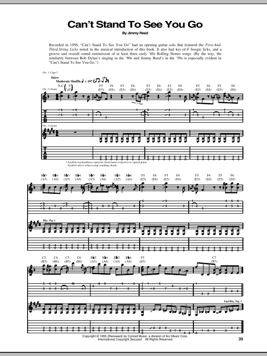Jimmy Reed Can't Stand To See You Go Sheet Music Notes & Chords for Guitar Tab - Download or Print PDF