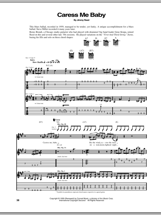 Jimmy Reed Caress Me Baby Sheet Music Notes & Chords for Guitar Tab - Download or Print PDF