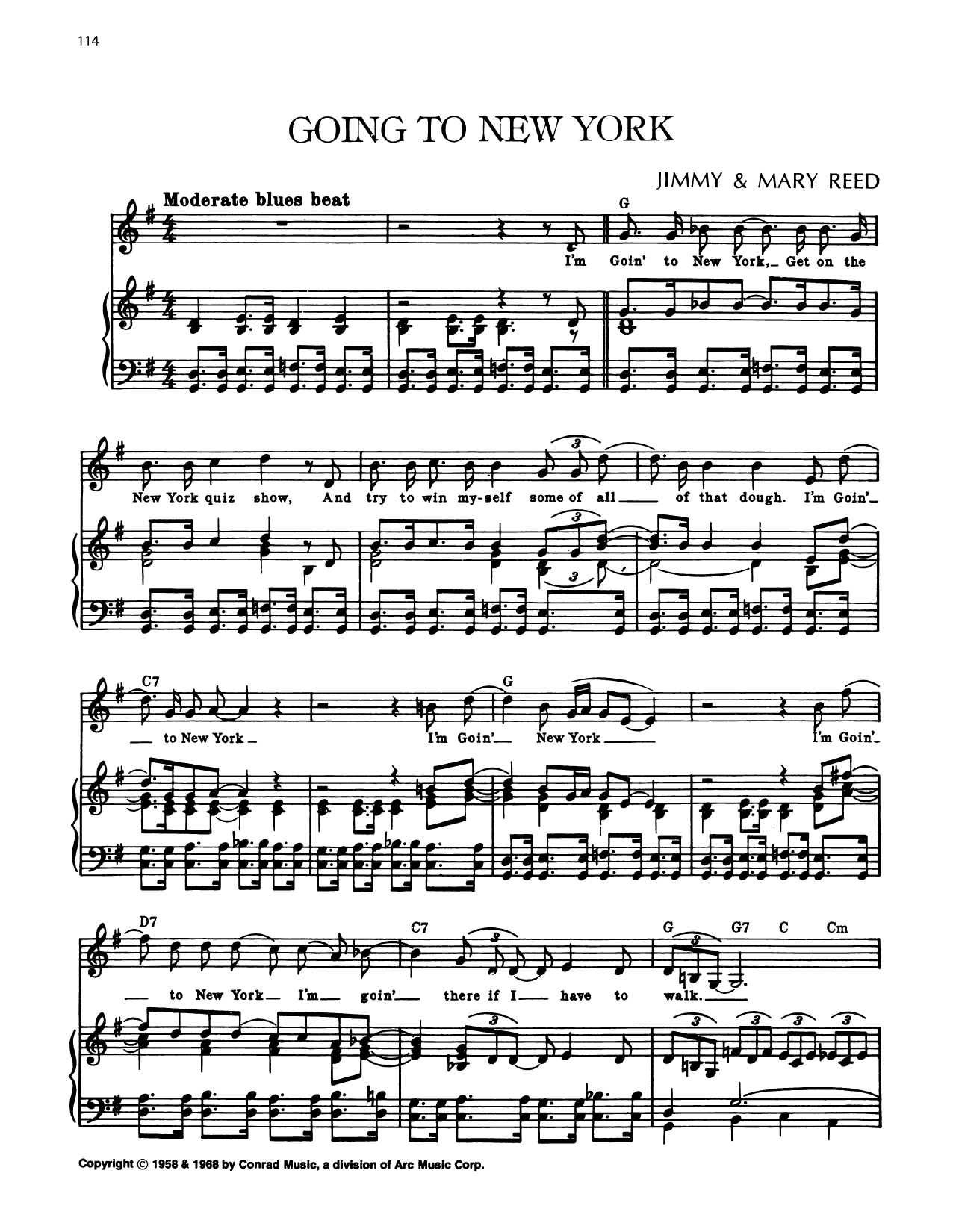 Jimmy Reed Going To New York Sheet Music Notes & Chords for Piano, Vocal & Guitar Chords (Right-Hand Melody) - Download or Print PDF