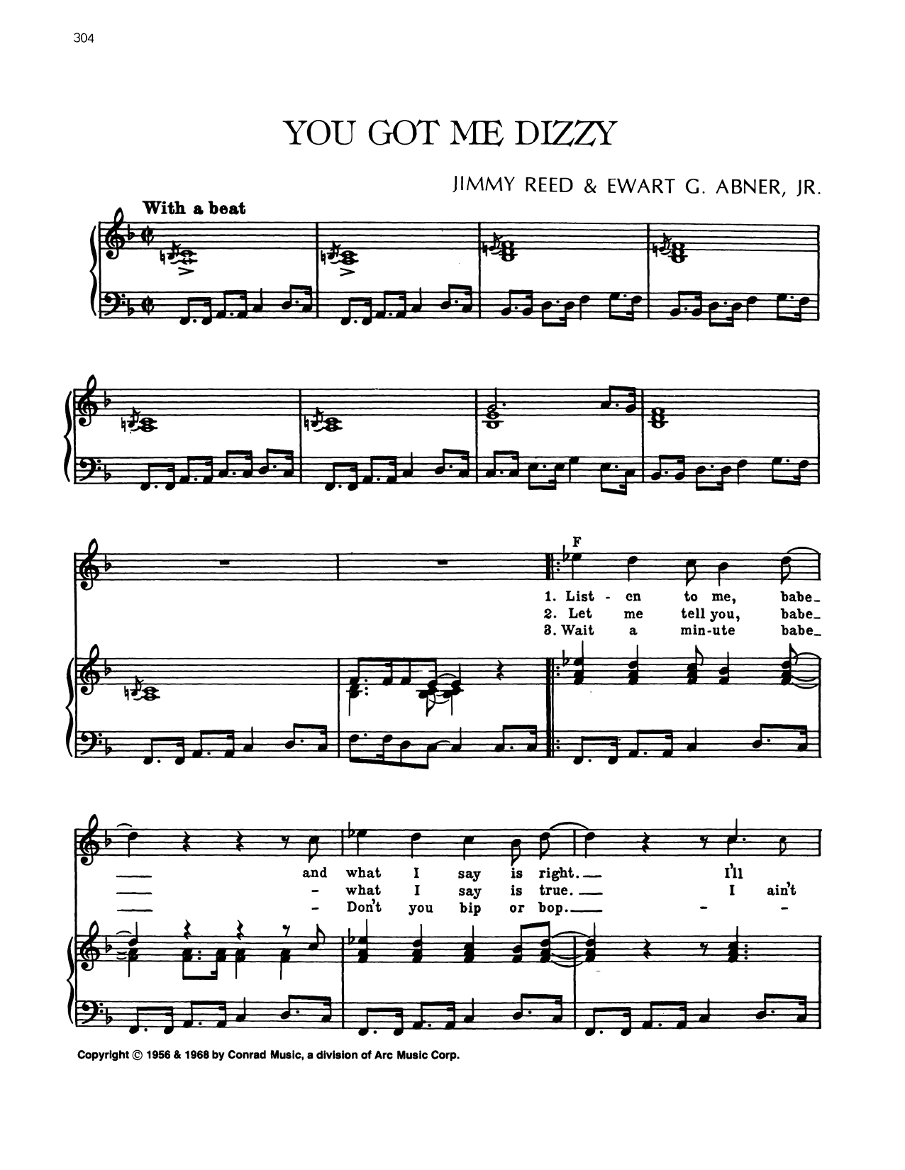 Jimmy Reed You Got Me Dizzy Sheet Music Notes & Chords for Piano, Vocal & Guitar Chords (Right-Hand Melody) - Download or Print PDF