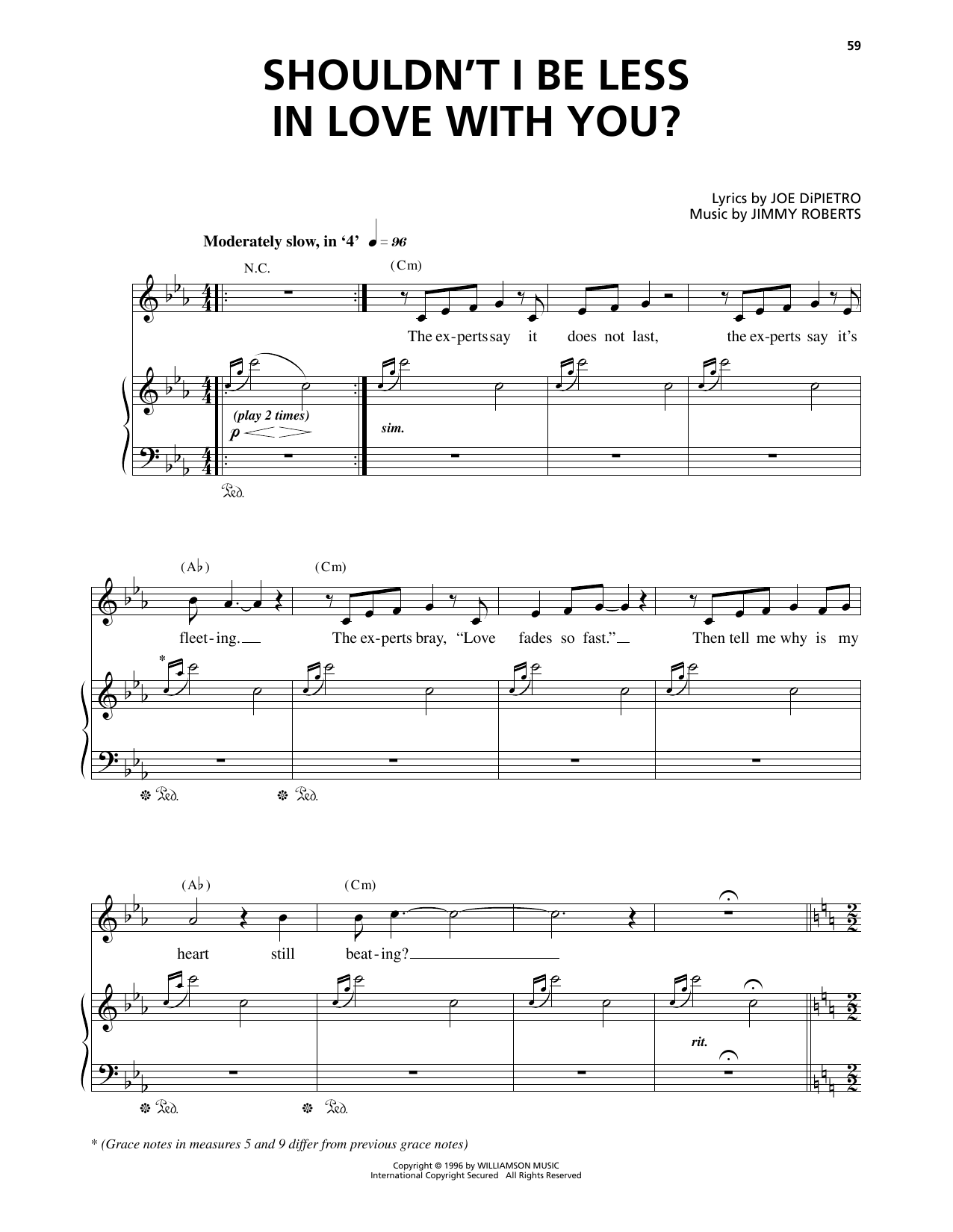 Jimmy Roberts Shouldn't I Be Less In Love With You? (from I Love You, You're Perfect, Now Change) Sheet Music Notes & Chords for Piano & Vocal - Download or Print PDF