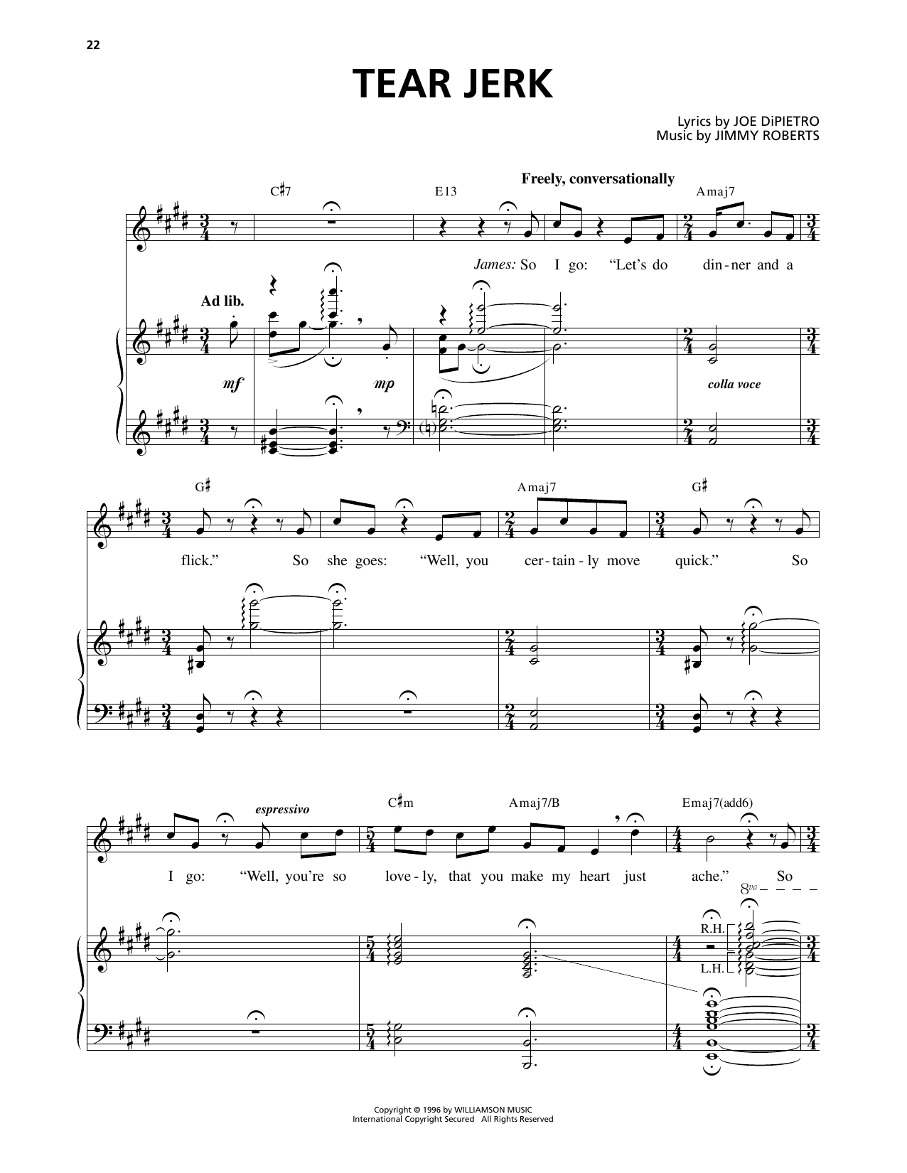 Jimmy Roberts Tear Jerk (from I Love You, You're Perfect, Now Change) Sheet Music Notes & Chords for Piano & Vocal - Download or Print PDF