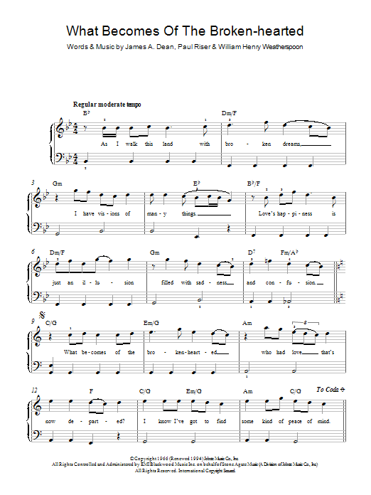 Jimmy Ruffin What Becomes Of The Brokenhearted? Sheet Music Notes & Chords for Beginner Piano - Download or Print PDF