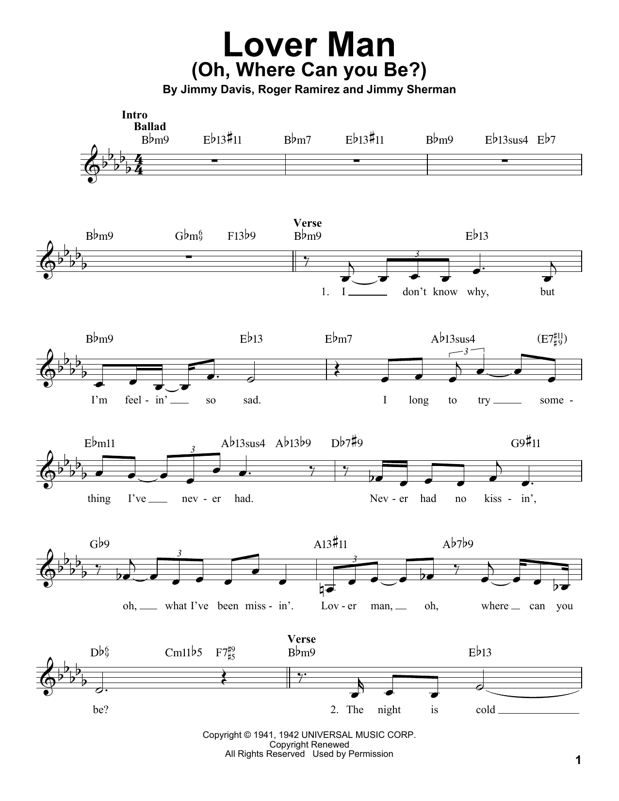 Jimmy Sherman Lover Man (Oh, Where Can You Be?) Sheet Music Notes & Chords for Voice - Download or Print PDF