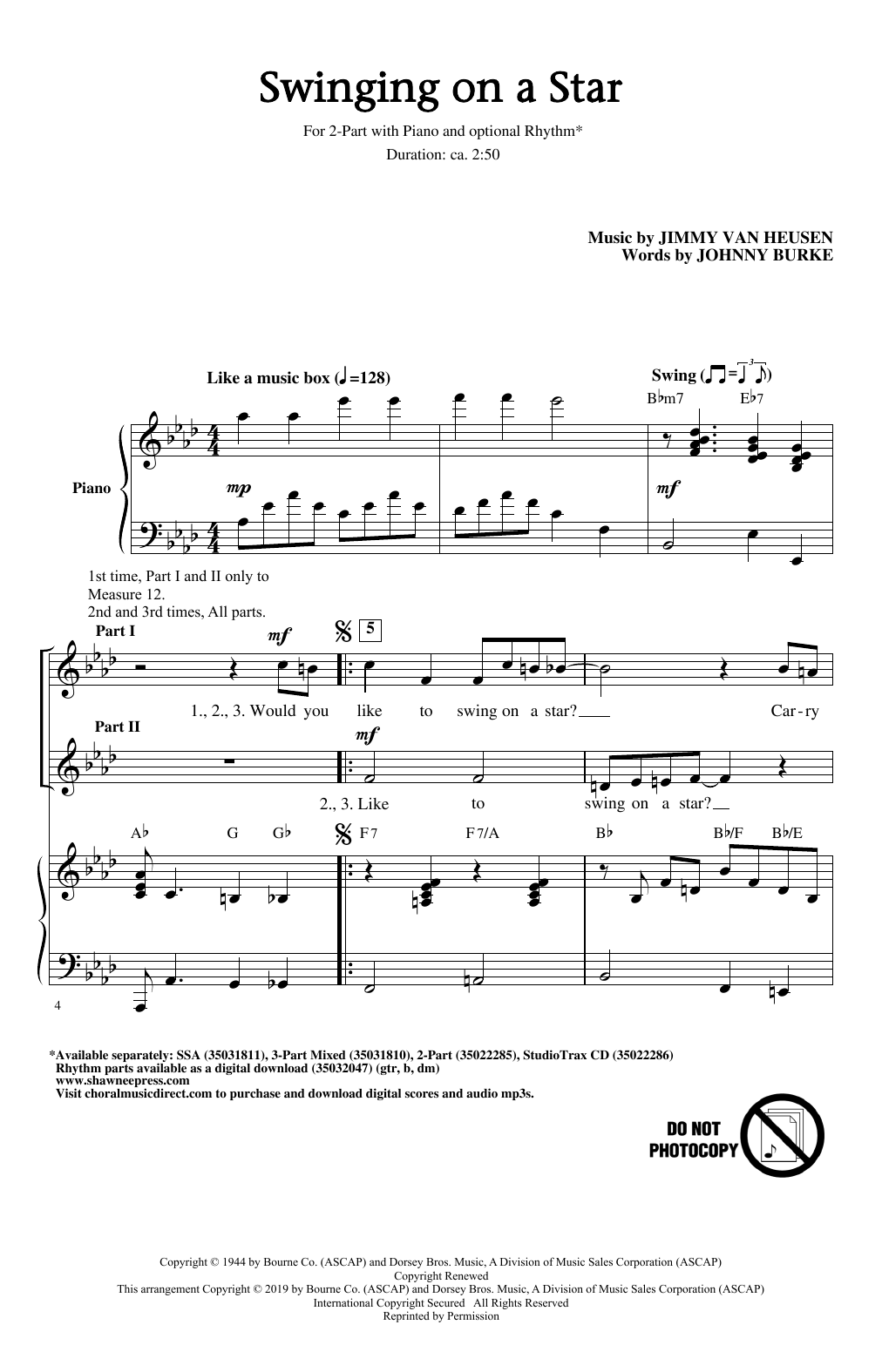 Jimmy Van Heusen & Johnny Burke Swinging on a Star (arr. Greg Gilpin) Sheet Music Notes & Chords for 2-Part Choir - Download or Print PDF