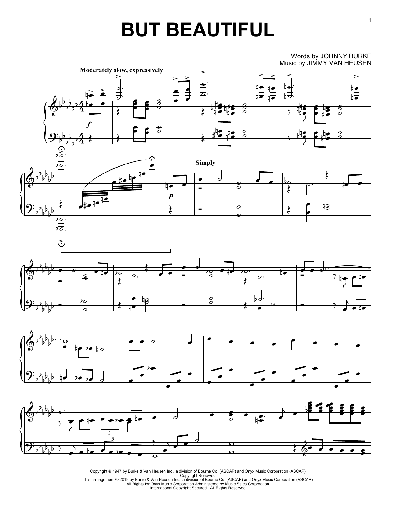 Jimmy Van Heusen But Beautiful (arr. Brent Edstrom) Sheet Music Notes & Chords for Piano Solo - Download or Print PDF