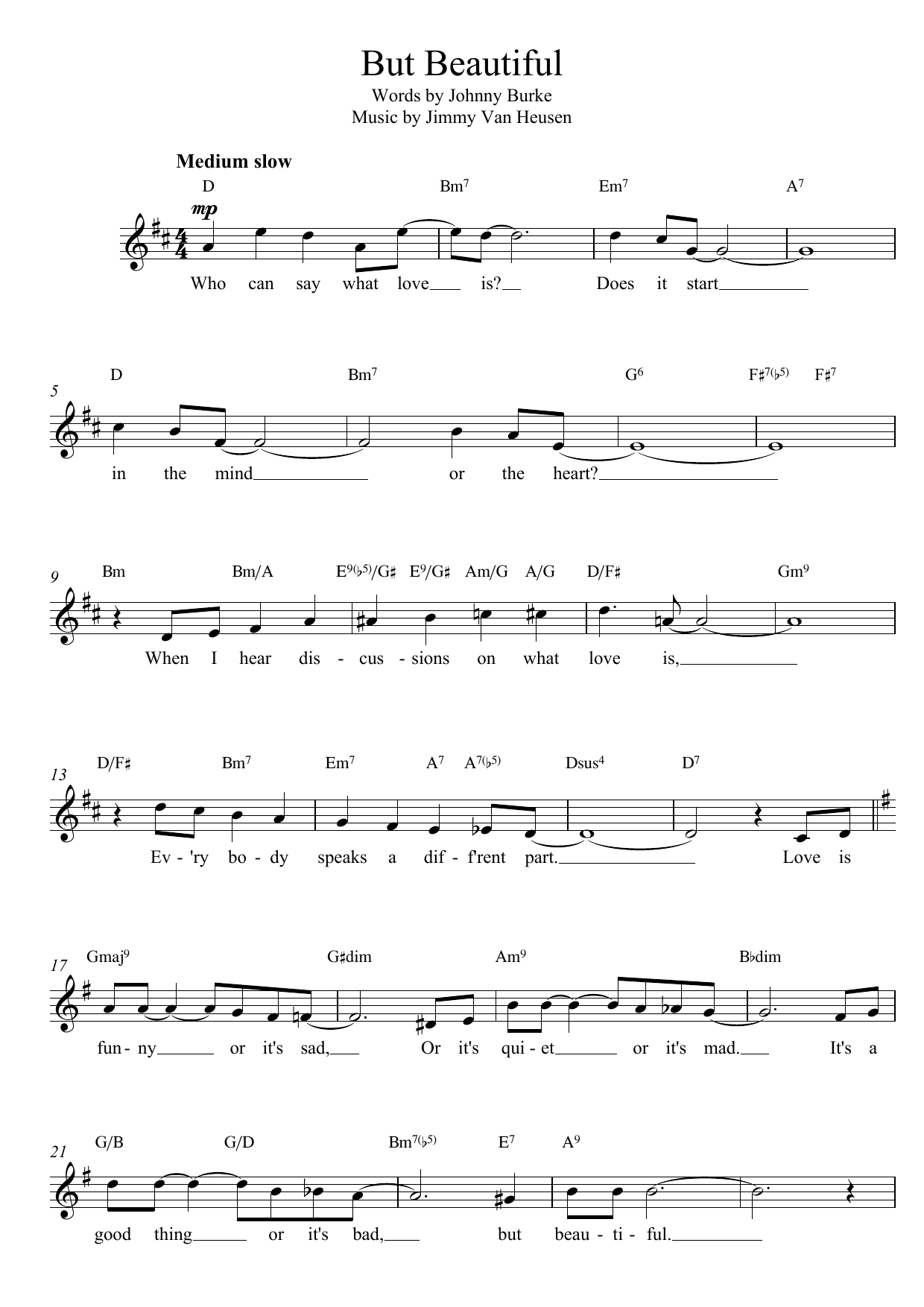 Jimmy Van Heusen But Beautiful sheet music notes and chords. Download Printable PDF.